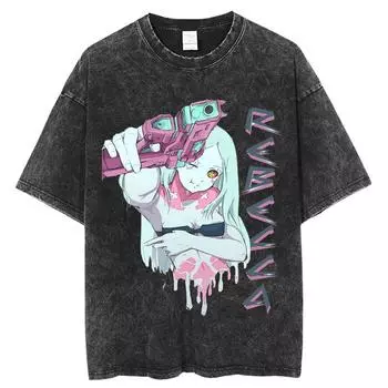 Футболка Cyberpunk Edgerunners Hip Hop Washed для женщин, унисекс, уличная одежда L чёрный