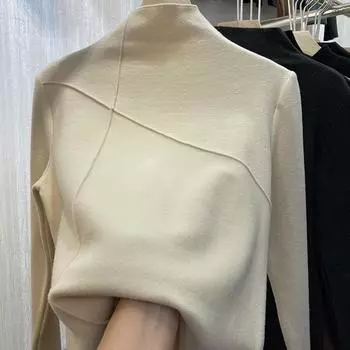 Футболка De Velvet Base в стиле вестерн, осень и зима, новая тонкая женская мода, полувысокий ворот, студенческий топ с длинными рукавами M