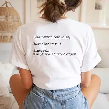 Футболка Dear Person Behind Me, футболка с психическим здоровьем, футболка Aesthetic Be Kind, женские футболки с графическим рисунком, футболки с короткими рукавами и принтом, топ S чёрный
