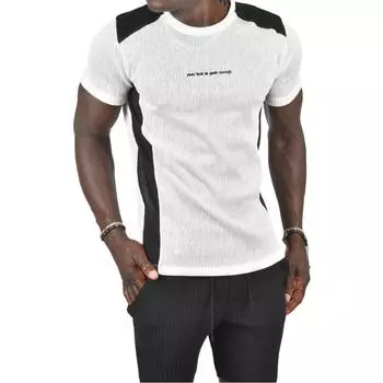 Футболка DeepSEA из трикотажной ткани в рубчик с полосками на плечах и по бокам и надписью спереди 2403233