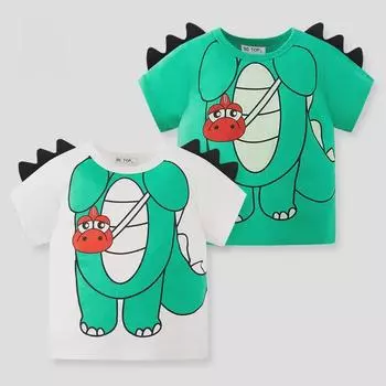 Футболка детская Be Top с короткими рукавами и 3D-принтом «Динозавр» из хлопка — летний топ с круглым вырезом 100 cm