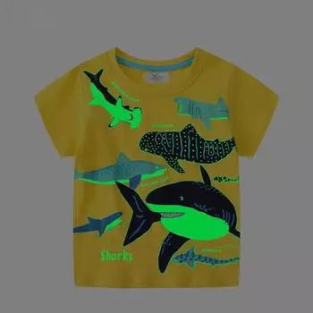 Футболка детская летняя 2024 года с рисунком акулы, светящаяся в темноте 3T (90-100 cm)