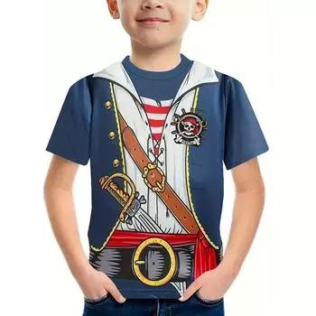 Футболка детская с 3D-принтом «Пират» для мальчиков и девочек, летняя модная футболка с короткими рукавами, удобная уличная футболка 100
