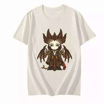 Футболка Diablo 4 Harajuku Футболки с принтом манги Модная трендовая рубашка с коротким рукавом Футболки из 100% чистого хлопка Летняя повседневная футболка для мужчин и женщин XS песочный
