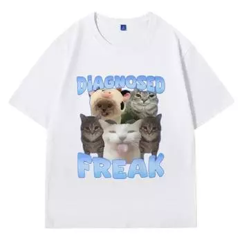Футболка Diagnozed Freak Funny Watermelon Cat Meme Женская футболка Oversize Streetwear Модные женские футболки Oversize S