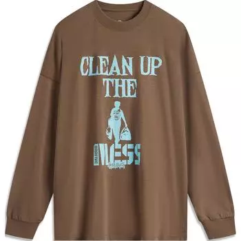 Футболка для баскетбола Li Ning Anti-Five Series с круглым вырезом и принтом в виде буквы, удобная, дышащая, универсальная, свободная, с длинным рукавом, мужская, коричневая, AHSU155-4 S