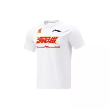 Футболка для баскетбола Li Ning CBA Series Professional с принтом логотипа команды Shenzhen, быстросохнущая, с коротким рукавом, мужская, белая ATST915-2 S