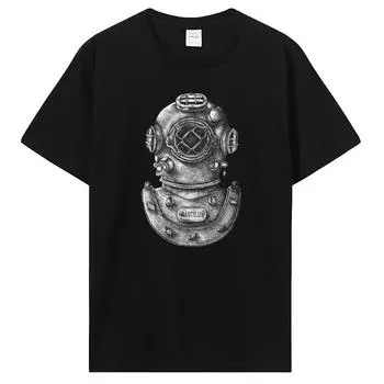 Футболка для дайвинга с аквалангом для мужчин, шлем, мягкая летняя футболка, хлопковая футболка с короткими рукавами, уличная одежда S чёрный