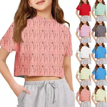 Футболка для детей для мальчиков и девочек с принтом, цветная, с открытым пупком, короткий рукав, свободный крой, пуловер, топы 100 киноварь