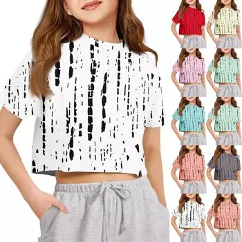 Футболка для детей для мальчиков и девочек с принтом, цветная, с открытым пупком, короткий рукав, свободный крой, пуловер, топы 120 бежевый