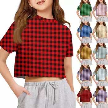 Футболка для детей для мальчиков и девочек с принтом, цветная, с открытым пупком, короткий рукав, свободный крой, пуловер, топы 120