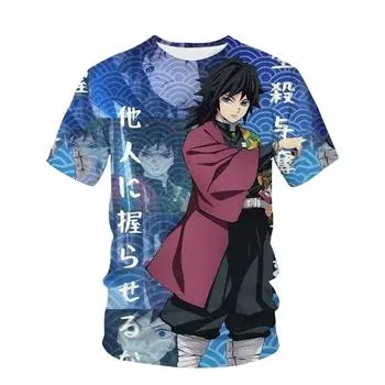 Футболка для детей из аниме «Убийца демонов Кимецу», летняя детская одежда с короткими рукавами, футболка с рисунком из мультфильма «Призрачный клинок» S