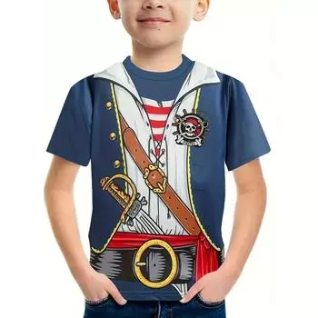 Футболка для детей с 3D-принтом «Пират», топ для мальчиков и девочек, летняя модная футболка с короткими рукавами, удобная мужская уличная футболка 170