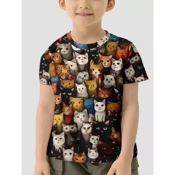 Футболка для детей с изображением кота Одежда для мальчиков Верхние рубашки 2025 Детская одежда с коротким рукавом Детская одежда для мальчиков Топы Футболки 100cm