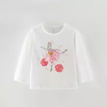 Футболка для девочек, базовая рубашка на осень и зиму, европейская и американская новая детская одежда, хлопковая детская одежда с круглым вырезом и длинным рукавом в западном стиле 120cm белый