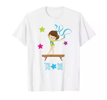 Футболка для девочек Гимнастика Бревно Футболка Футболка белый