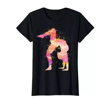 Футболка для девочек-гимнасток на ретро-мате для гимнастики чёрный