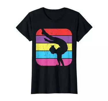 Футболка для девочек-гимнасток на ретро-мате для гимнастики чёрный