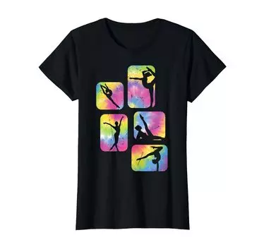 Футболка для девочек-гимнасток на ретро-мате для гимнастики чёрный