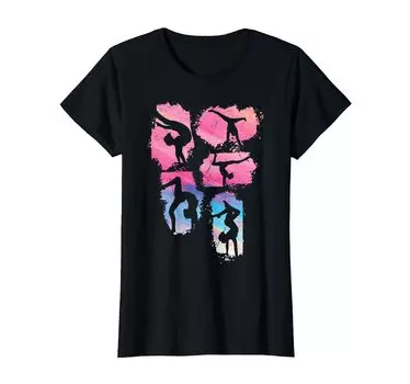 Футболка для девочек-гимнасток на ретро-мате для гимнастики чёрный