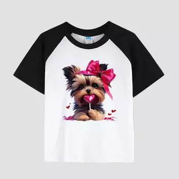 Футболка для девочек из хлопка с короткими рукавами и цветочным принтом, круглый вырез, повседневный модный детский топ на лето 100cm