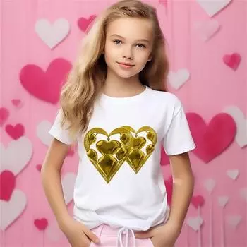 Футболка для девочек Love, простая футболка для девочек с 3D-принтом Love Cartoon Cat Funsummer, повседневная, удобная, дышащая, с коротким рукавом 150