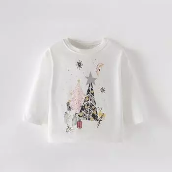 Футболка для девочек, осень и зима, новая европейская и американская детская базовая рубашка с круглым вырезом и длинным рукавом, детский топ в стиле вестерн 100cm белый