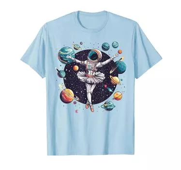 Футболка для девочек с изображением астронавта-балерины, танцующей в космосе, планеты Галактики синий