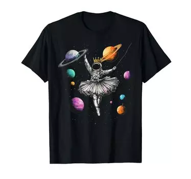 Футболка для девочек с изображением астронавта-балерины, танцующей в космосе, планеты Галактики чёрный