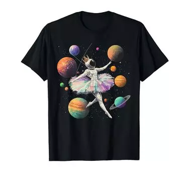 Футболка для девочек с изображением астронавта-балерины, танцующей в космосе, планеты Галактики чёрный