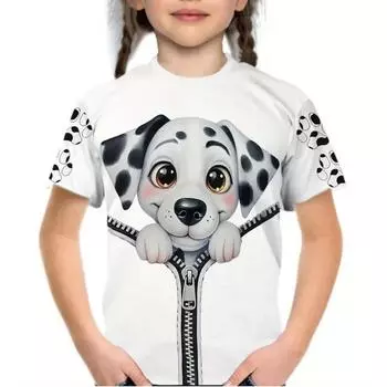 Футболка для девочки с 3D-принтом, милые графические футболки с изображением зверьков, модная повседневная одежда с круглым вырезом для мальчиков и девочек, футболки для детей 100cm