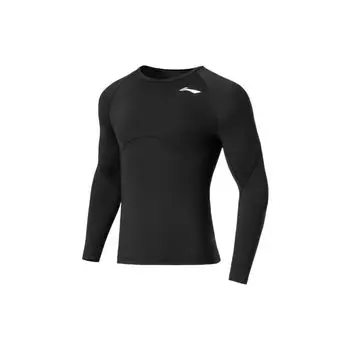 Футболка для фитнеса Li Ning Fitness Series, однотонная, с круглым вырезом и длинным рукавом, облегающая, мужская, черного цвета AUDS015-1 M