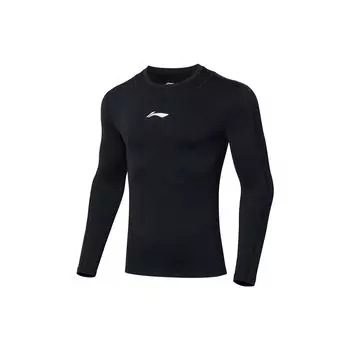 Футболка для фитнеса Li Ning Plain с круглым вырезом и длинным рукавом, с логотипом бренда, черная, AUDR091-1 M