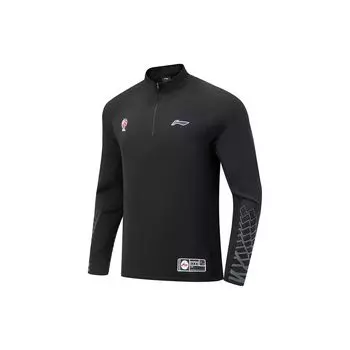 Футболка для фитнеса с длинным рукавом и принтом логотипа серии Li Ning Cba, быстросохнущая, классная, с воротником-стойкой, черная, AWDT877-1 M