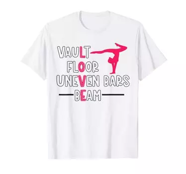 Футболка для гимнаста-энтузиаста гимнастики на брусьях и бревне белый