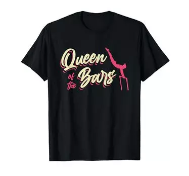 Футболка для гимнастики Queen Of The Bars на брусьях, женская гимнастка на брусьях чёрный
