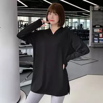 Футболка для йоги и бега больших размеров с капюшоном для женщин — облегающие и свободные варианты L for 100-125 lbs