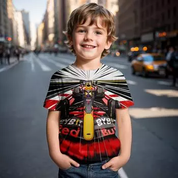 Футболка для мальчика F1 Racing Summer, детская одежда, короткий рукав, топ с 3D-принтом, крутой спортивный автомобиль, тренд, мультяшная мода, тусовка для девочек 100