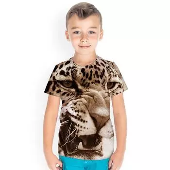 Футболка для мальчика с изображением животных, 3D-принт головы тигра, морской рыбы, модные трендовые футболки с коротким рукавом и круглым вырезом, детская одежда 120