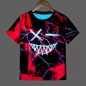 Футболка для мальчика со светоотражающим рисунком в виде мультфильма, стильный и повседневный стиль, подходит для повседневной летней носки 100