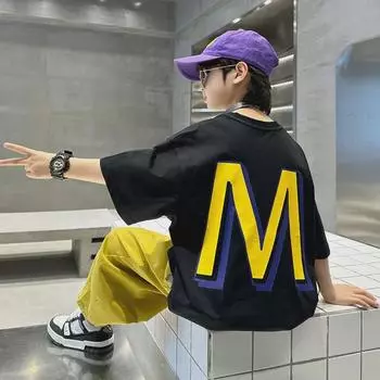 Футболка для мальчиков Cool & Trendy 2023, лето, хлопок, с короткими рукавами 90 чёрный