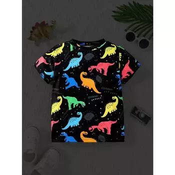 Футболка для мальчиков Glowing Dinosaur Adventure - короткий рукав, удобная летняя одежда для повседневного веселья 110