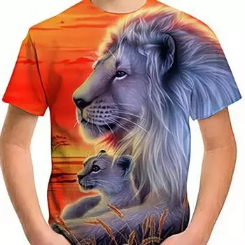 Футболка для мальчиков и девочек с 3D принтом льва, летняя детская одежда, футболки для маленьких девочек, футболки, детская одежда, топы, футболка с мультяшным рисунком 100