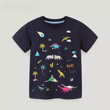 Футболка для мальчиков из хлопка с рисунком динозавра, европейско-американский стиль, повседневный топ с короткими рукавами 5Y