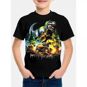 Футболка для мальчиков с динозаврами из мультфильмов, летняя футболка для девочек, 3D-принт, детские топы для девочек, модная детская одежда с круглым вырезом 100cm