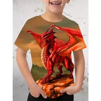 Футболка для мальчиков с изображением тираннозавра рекса, модный тренд, 3D-принт, футболки, детские футболки с короткими рукавами и круглым вырезом, летняя быстросохнущая одежда для мальчиков 170