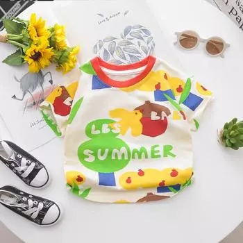 Футболка для мальчиков с круглым вырезом, летняя детская одежда, легкая и дышащая, уютная корейская детская одежда 6-12m белый