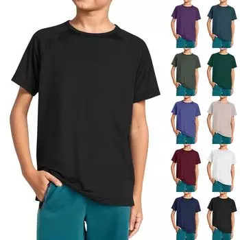 Футболка для мальчиков с круглым вырезом и рукавами-плунжерами 130 чёрный