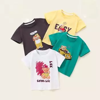 Футболка для мальчиков с половиной рукавом, детская летняя одежда с короткими рукавами и мультяшным медведем из чистого хлопка для маленьких детей 90cm