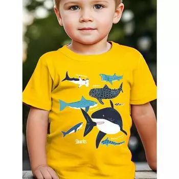 Футболка для мальчиков с принтом светящейся акулы - Футболка с коротким рукавом Summer Fun Vitality - Повседневный стиль для мальчиков и девочек 100
